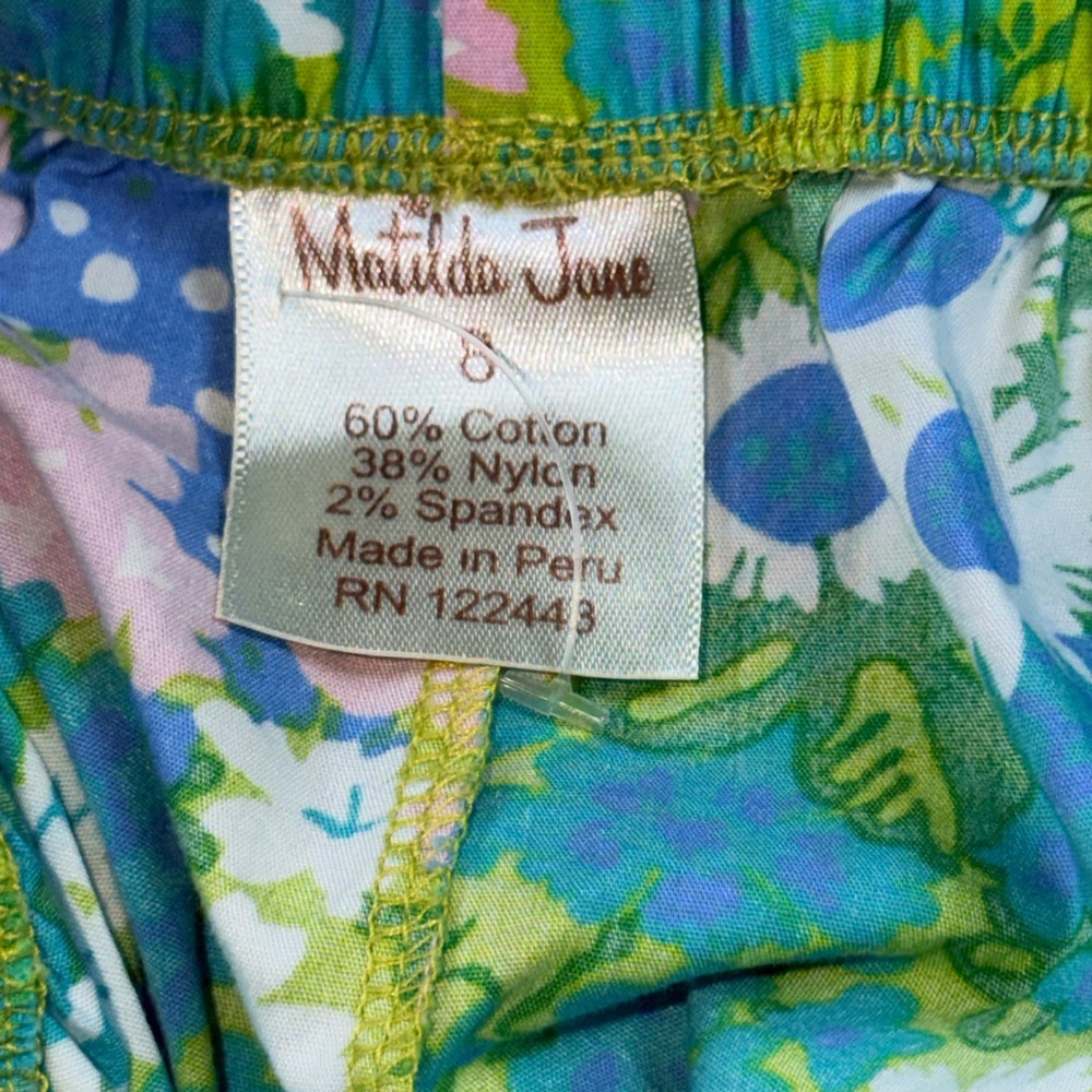 Matilda Jane Hammond Bay 2010 Floral Ruffle Wide Leg‎ Pants Blue Pink Green 8 - Picture 4 of 5